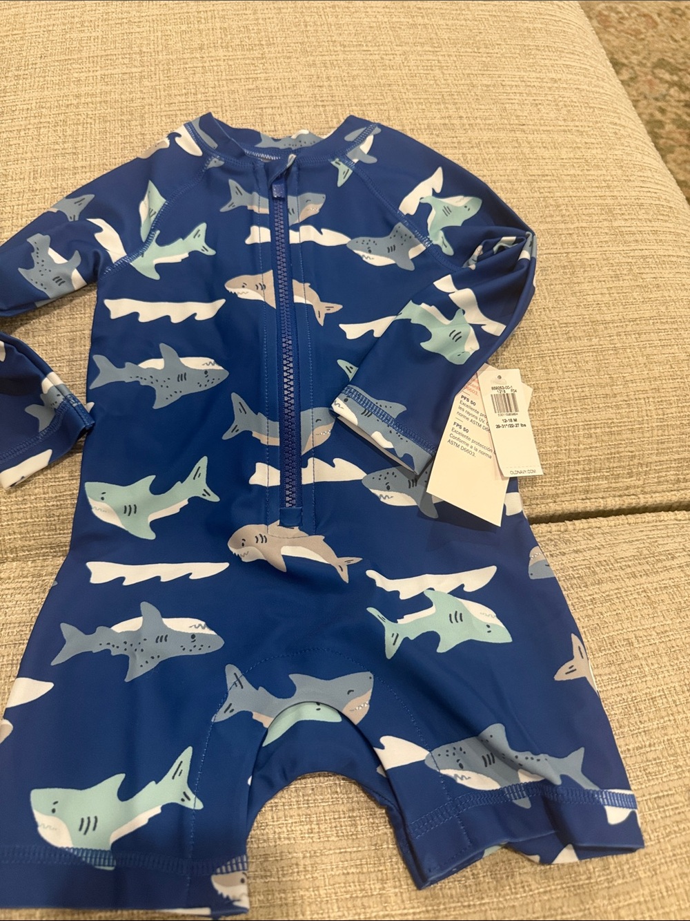 Toddler Shark Print Rashguard Swimsuit - Blue Old navy size 12/18